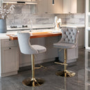 4x Height Adjustable Swivel Bar Stool Velvet Studs Barstool with Footrest and Golden Base - Grey - RnR Galore