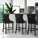 4X Velvet Bar Stools with Studs Trim Wooden Legs Tufted Dining Chairs Kitchen - RnR Galore