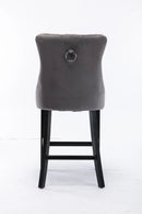 4X Velvet Bar Stools with Studs Trim Wooden Legs Tufted Dining Chairs Kitchen - RnR Galore