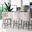 4X Velvet Bar Stools with Studs Trim Wooden Legs Tufted Dining Chairs Kitchen - RnR Galore