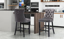 4X Velvet Bar Stools with Studs Trim Wooden Legs Tufted Dining Chairs Kitchen - RnR Galore