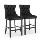 4X Velvet Bar Stools with Studs Trim Wooden Legs Tufted Dining Chairs Kitchen - RnR Galore