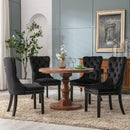4x Velvet Dining Chairs Upholstered Tufted Kithcen Chair with Solid Wood Legs Stud Trim and Ring - Black - RnR Galore
