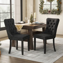 4x Velvet Dining Chairs Upholstered Tufted Kithcen Chair with Solid Wood Legs Stud Trim and Ring - Black - RnR Galore