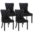4x Velvet Dining Chairs Upholstered Tufted Kithcen Chair with Solid Wood Legs Stud Trim and Ring - Black - RnR Galore