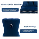 4x Velvet Dining Chairs Upholstered Tufted Kithcen Chair with Solid Wood Legs Stud Trim and Ring - Blue - RnR Galore