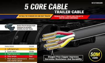 50M x 5 Core Wire Cable Trailer Cable Automotive Boat Caravan Truck Coil V90 PVC - RnR Galore