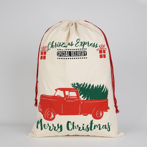 50x70cm Canvas Hessian Christmas Santa Sack Xmas Stocking Reindeer Kids Gift Bag, Cream - Car Gift Express - RnR Galore