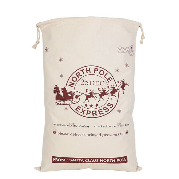 50x70cm Canvas Hessian Christmas Santa Sack Xmas Stocking Reindeer Kids Gift Bag, Cream - Checked By Head Ell - RnR Galore