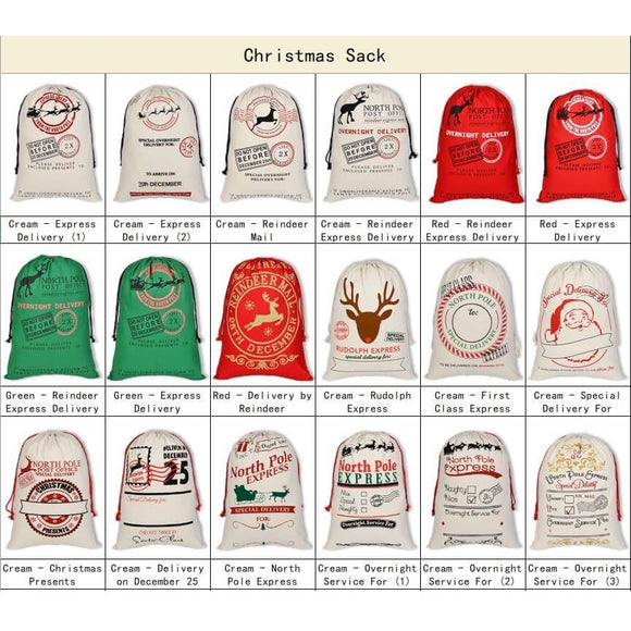 50x70cm Canvas Hessian Christmas Santa Sack Xmas Stocking Reindeer Kids Gift Bag, Cream - Happy New Year - RnR Galore