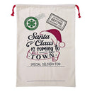 50x70cm Canvas Hessian Christmas Santa Sack Xmas Stocking Reindeer Kids Gift Bag, Cream - Santa Coming To Town - RnR Galore