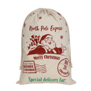 50x70cm Canvas Hessian Christmas Santa Sack Xmas Stocking Reindeer Kids Gift Bag, Cream - Snowflakes Santa - RnR Galore