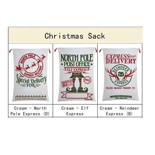 50x70cm Canvas Hessian Christmas Santa Sack Xmas Stocking Reindeer Kids Gift Bag, Merry Christmas Bells - RnR Galore