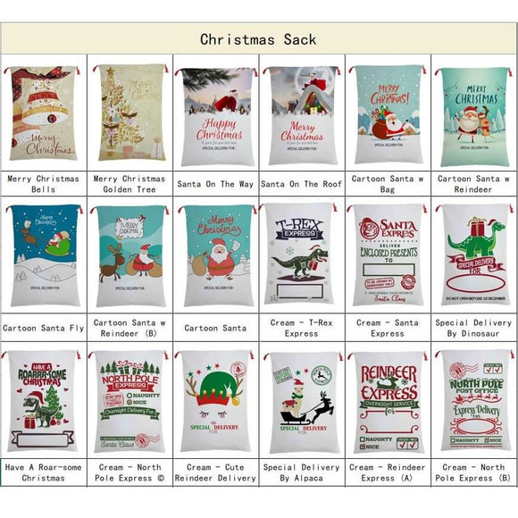 50x70cm Canvas Hessian Christmas Santa Sack Xmas Stocking Reindeer Kids Gift Bag, Merry Christmas Bells - RnR Galore