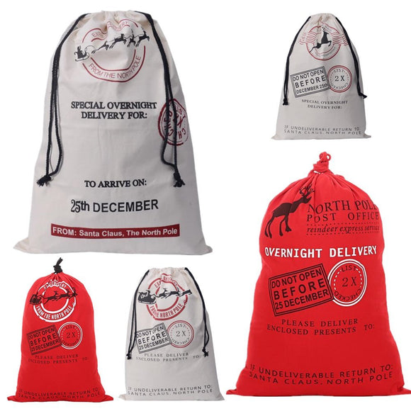 50x70cm Canvas Hessian Christmas Santa Sack Xmas Stocking Reindeer Kids Gift Bag, Merry Christmas Golden Tree - RnR Galore