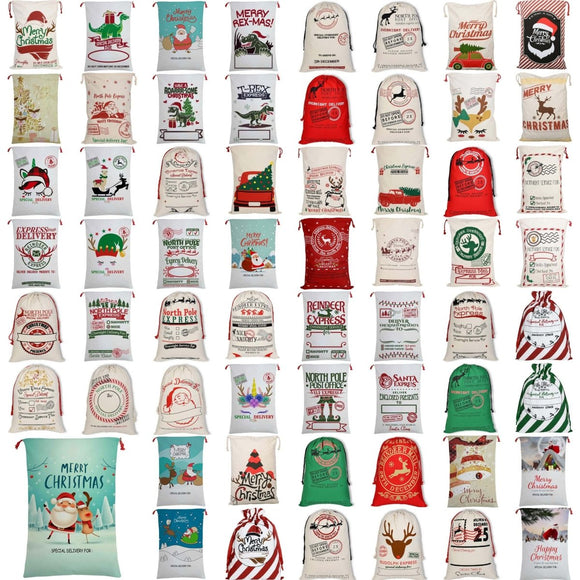 50x70cm Canvas Hessian Christmas Santa Sack Xmas Stocking Reindeer Kids Gift Bag, Merry Christmas Golden Tree - RnR Galore
