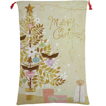 50x70cm Canvas Hessian Christmas Santa Sack Xmas Stocking Reindeer Kids Gift Bag, Merry Christmas Golden Tree - RnR Galore