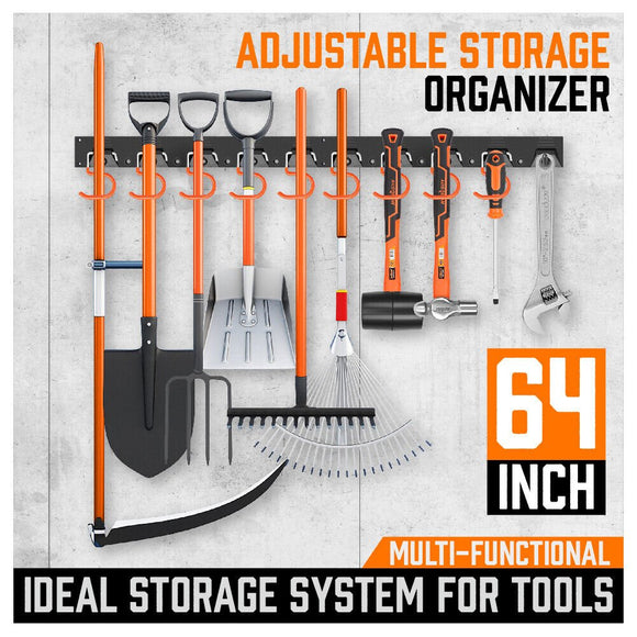 64" Wall Mount Tool Hanger Garden Storage Organizer Mop Broom Holder Hook Pegs - RnR Galore