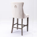 6X Velvet Bar Stools with Studs Trim Wooden Legs Tufted Dining Chairs Kitchen - RnR Galore
