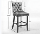 6X Velvet Bar Stools with Studs Trim Wooden Legs Tufted Dining Chairs Kitchen - RnR Galore
