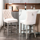 6X Velvet Bar Stools with Studs Trim Wooden Legs Tufted Dining Chairs Kitchen - RnR Galore