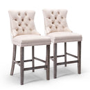 6X Velvet Bar Stools with Studs Trim Wooden Legs Tufted Dining Chairs Kitchen - RnR Galore
