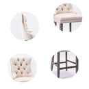 6X Velvet Bar Stools with Studs Trim Wooden Legs Tufted Dining Chairs Kitchen - RnR Galore