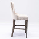 6X Velvet Bar Stools with Studs Trim Wooden Legs Tufted Dining Chairs Kitchen - RnR Galore