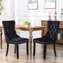 6x Velvet Dining Chairs Upholstered Tufted Kithcen Chair with Solid Wood Legs Stud Trim and Ring - Black - RnR Galore