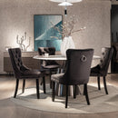 6x Velvet Dining Chairs Upholstered Tufted Kithcen Chair with Solid Wood Legs Stud Trim and Ring - Black - RnR Galore