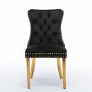 6x Velvet Dining Chairs with Golden Metal Legs - Black - RnR Galore