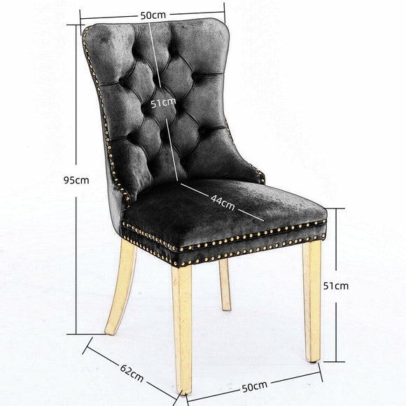 6x Velvet Dining Chairs with Golden Metal Legs - Black - RnR Galore