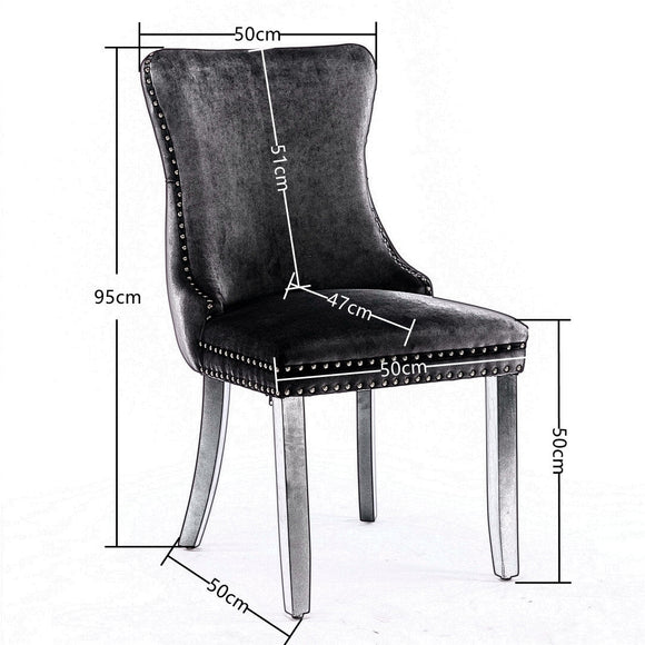 6x Velvet Upholstered Dining Chairs Tufted Wingback Side Chair with Studs Trim Solid Wood Legs for Kitchen - RnR Galore
