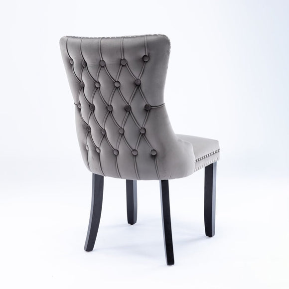 6x Velvet Upholstered Dining Chairs Tufted Wingback Side Chair with Studs Trim Solid Wood Legs for Kitchen - RnR Galore
