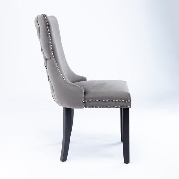 6x Velvet Upholstered Dining Chairs Tufted Wingback Side Chair with Studs Trim Solid Wood Legs for Kitchen - RnR Galore