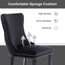 6x Velvet Upholstered Dining Tufted Chairs with Studs Trim and Solid Wood Legs - Black - RnR Galore