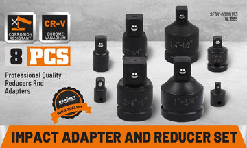 8Pc Impact Socket Reducer Set Heavy Duty Adaptor For Ratchet Wrench With Case - RnR Galore
