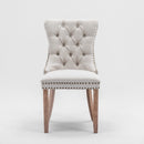 8x AADEN Modern Elegant Button - Tufted Upholstered Fabric with Studs Trim and Wooden legs Dining Side Chair - Beige - RnR Galore