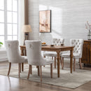 8x AADEN Modern Elegant Button - Tufted Upholstered Fabric with Studs Trim and Wooden legs Dining Side Chair - Beige - RnR Galore