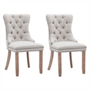 8x AADEN Modern Elegant Button - Tufted Upholstered Fabric with Studs Trim and Wooden legs Dining Side Chair - Beige - RnR Galore