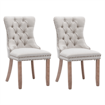8x AADEN Modern Elegant Button - Tufted Upholstered Fabric with Studs Trim and Wooden legs Dining Side Chair - Beige - RnR Galore