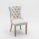 8x AADEN Modern Elegant Button - Tufted Upholstered Fabric with Studs Trim and Wooden legs Dining Side Chair - Beige - RnR Galore