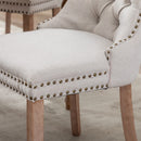 8x AADEN Modern Elegant Button - Tufted Upholstered Fabric with Studs Trim and Wooden legs Dining Side Chair - Beige - RnR Galore