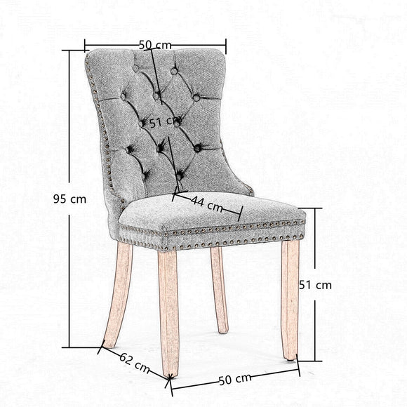 8x AADEN Modern Elegant Button - Tufted Upholstered Fabric with Studs Trim and Wooden legs Dining Side Chair - Beige - RnR Galore
