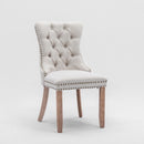 8x AADEN Modern Elegant Button - Tufted Upholstered Fabric with Studs Trim and Wooden legs Dining Side Chair - Beige - RnR Galore