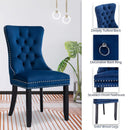 8x Velvet Dining Chairs Upholstered Tufted Kithcen Chair with Solid Wood Legs Stud Trim and Ring - Blue - RnR Galore