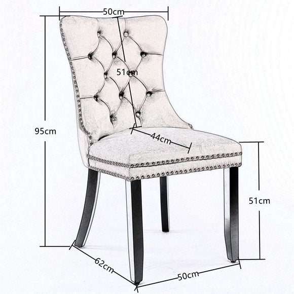 8x Velvet Dining Chairs Upholstered Tufted Kithcen Chair with Solid Wood Legs Stud Trim and Ring - Blue - RnR Galore
