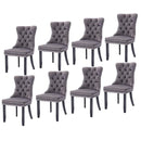 8x Velvet Dining Chairs Upholstered Tufted Kithcen Chair with Solid Wood Legs Stud Trim and Ring - Gray - RnR Galore