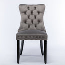 8x Velvet Dining Chairs Upholstered Tufted Kithcen Chair with Solid Wood Legs Stud Trim and Ring - Gray - RnR Galore