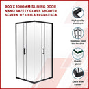 900 x 1000mm Sliding Door Nano Safety Glass Shower Screen By Della Francesca - RnR Galore